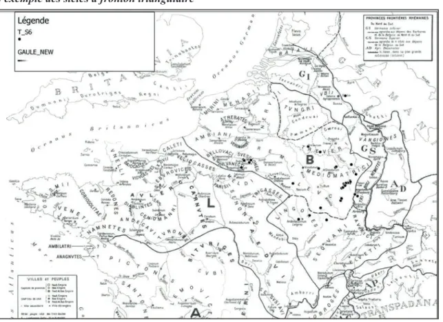Fig. 6 : Carte de répartition des stèles-maisons dans le nord de la Gaule romaine (D. Andries, d’après carte Ecole Française de Rome)