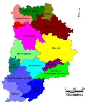 Figure 4 : Carte des petites régions naturelles de la Seine-et-Marne. © CBNBP-MNHN, Rambaud 2012.