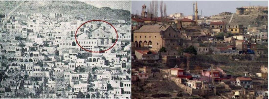 Figure 9. Église de l’Assomption à l’époque du quartier  rum  et aujourd’hui dans le Cumhuriyet Mahallesi 