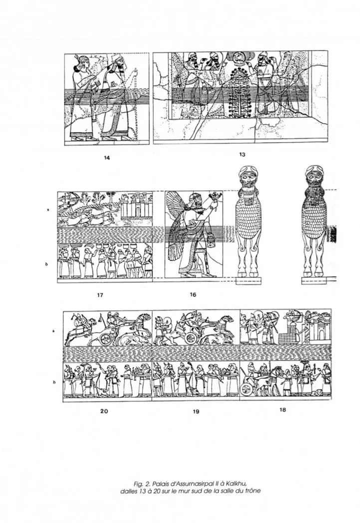 Fig.  2.  Palais d'Assurnasirpal II à Kalkhu  dalles  13 à 20 sur le mur sud de la salle du trône
