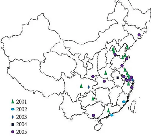 Figure 3: The locations of EPZs in China 2001-2005 