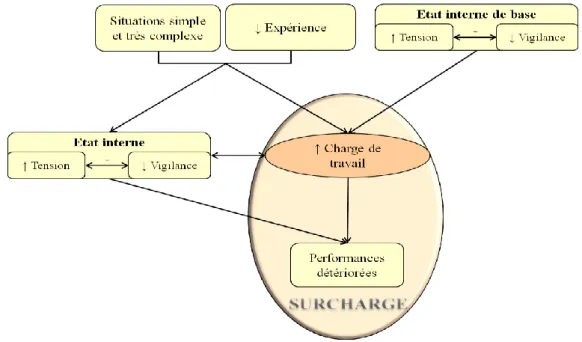Figure 3. Liens entre différents facteurs accidentogènes : complexité de la  situation, expérience, charge de travail, état interne et performances