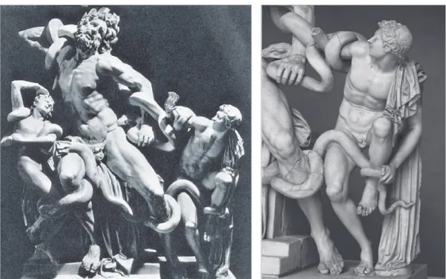 Fig. 1 : Groupe du Laocoon, Ier siècle av. ou ap. J.-C. Musée du Vatican. Fig. 2 : Groupe du Laocoon, détail