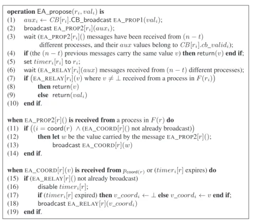 Figure 3: An algorithm implementing an m-valued EA object in BZ _AS n,t [t &lt; n/3, 3 ht + 1ibisource]