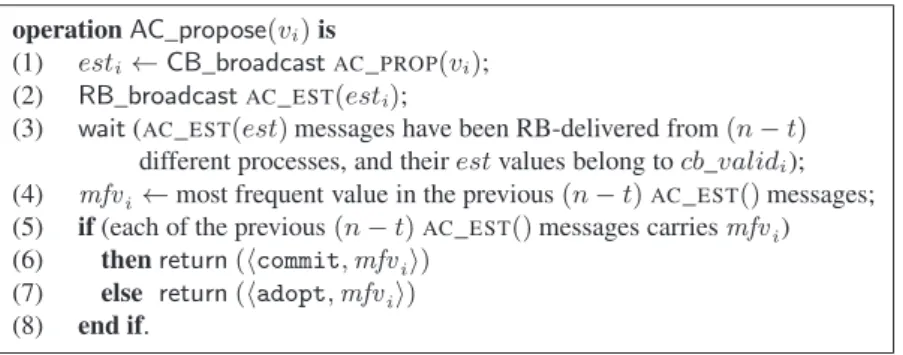 Figure 2: An algorithm implementing an m-valued adopt-commit object in BZ_AS n,t [t &lt; n/3]