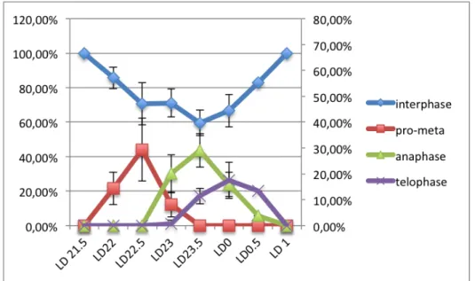 Figure  8  :  Pourcentages  des  cellules  aux  différentes  étapes  du  cycle  de  division  cellulaire