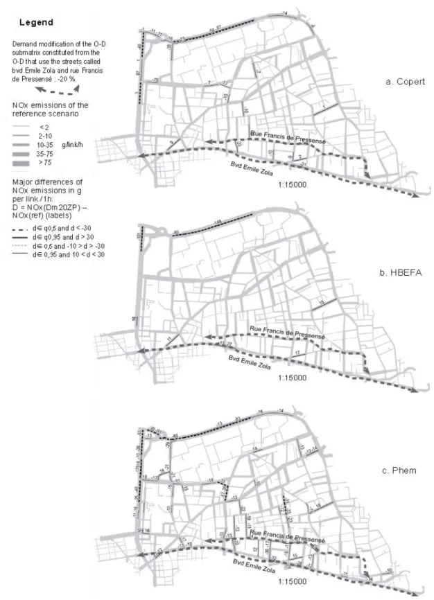Figure 4: impact of the Dm20ZP scenario on the estimated NOx emissions. NOx emissions of the  reference scenario is figured in ligth grey, major differences of O11nov to the reference in dark