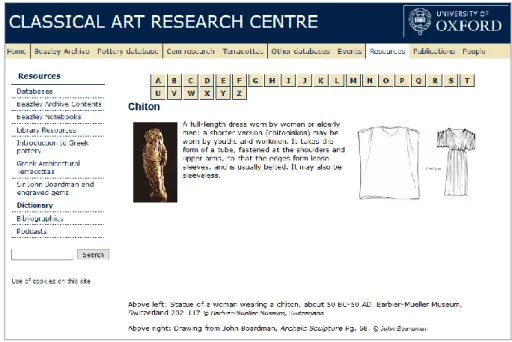 Figure 2.1. L’entrée « Chiton » dans le dictionnaire du Classical Art Research Center