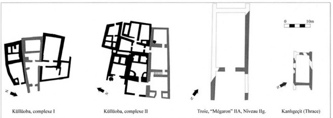 Fig.  7  :  Com paraison des plans des bâtiments de prestige fondés  sur le m odèle du plan oblong.