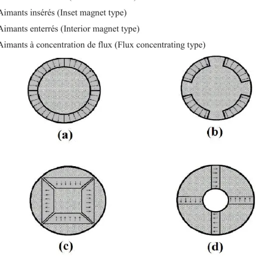 Figure I.4 : Différents dispositions d’aimants permanents dans un rotor [16]  