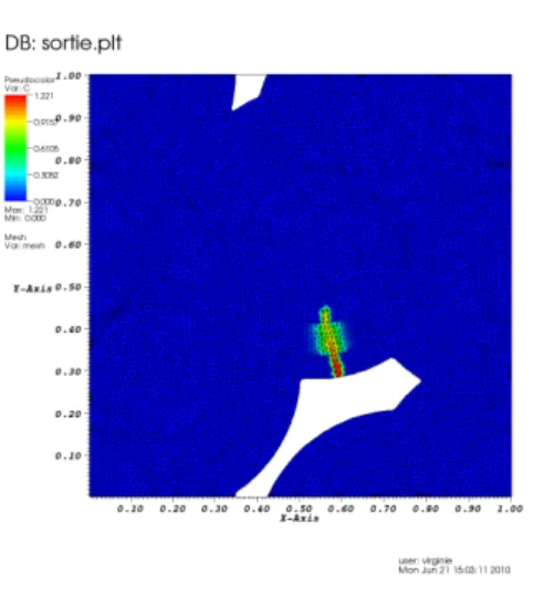 Figure 47: Ph´enom`ene de diffusion dans la fissure d’´epaisseur 3 µm au temps t