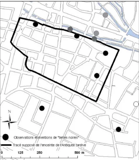 Fig. 03 - « Terres noires » à Amiens : Un premier aperçu des descriptions faites dans les  rapports d’opérations et les observations in situ peut faire apparaître différents aspects 