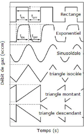 Figure 1.9 : Différents types de pulses pouvant être paramétrés par le système RGPP. 