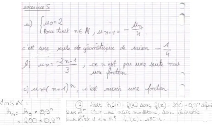 Figure 12. Productions d’élèves de 1 ère  S mettant en évidence les confusions suites-fonctions 