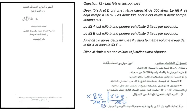 Figure 1-7 : La couverture du cahier de test, et l’une des questions (traitée par un élève) 
