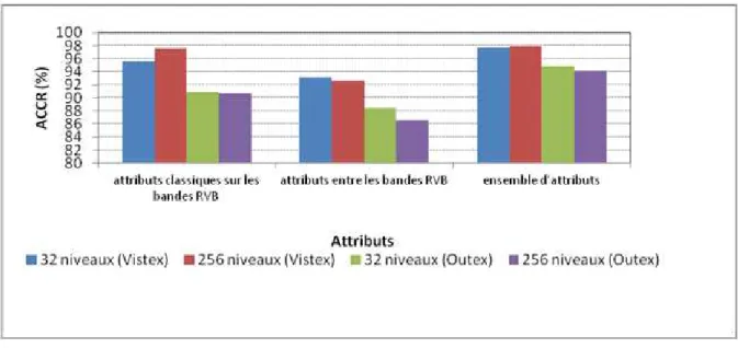 Figure 5: Taux de bonne classification en fonction des différents attributs. 