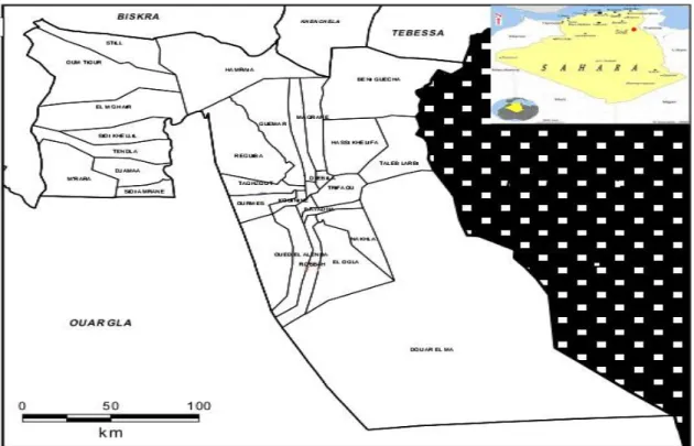 Figure N 0 :01 : Situation géographique de la région du Souf. 