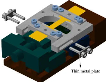 Figure 2.4: Grips for substrate pre-stretching and cyclic testing of films coated on both sides of the Kapton r with a shorter strain gauge