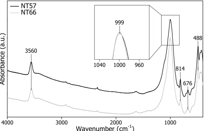 Figure 10 : Spectres MIR des échantillons NT57 et NT66 synthétisés dans les mêmes conditions