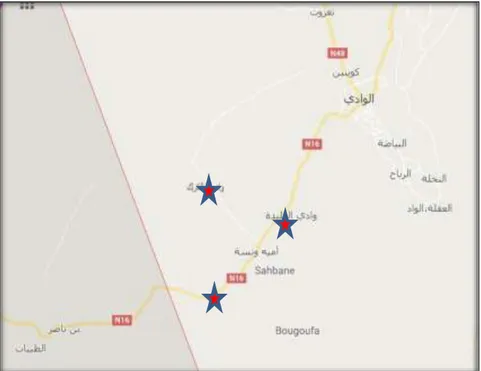 Fig 10. Situation des stations dans la région d’El-Oued (google map). 