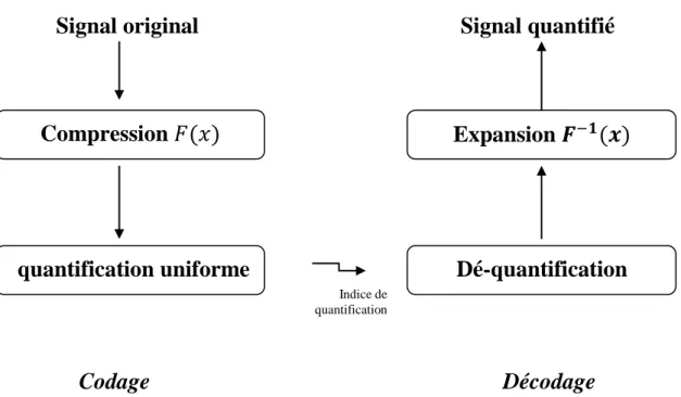 Figure II.4 : La quantification scalaire non uniforme par compression (companding).