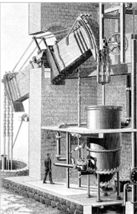 Figure 2 :  G RAVURE D ’ UNE MACHINE DE  N EWCOMEN UTILISEE POUR LE POMPAGE DE L ’ EAU EN  1745 [T ISSANDIER  1896] 