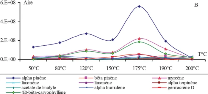 Fig. I.20. Principaux terpènes émis par le pin maritime entre 50 et 200 °C (Barboni 2006) 