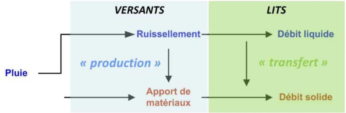 Figure 16 :  Processus de formation des crues avec transport solide 