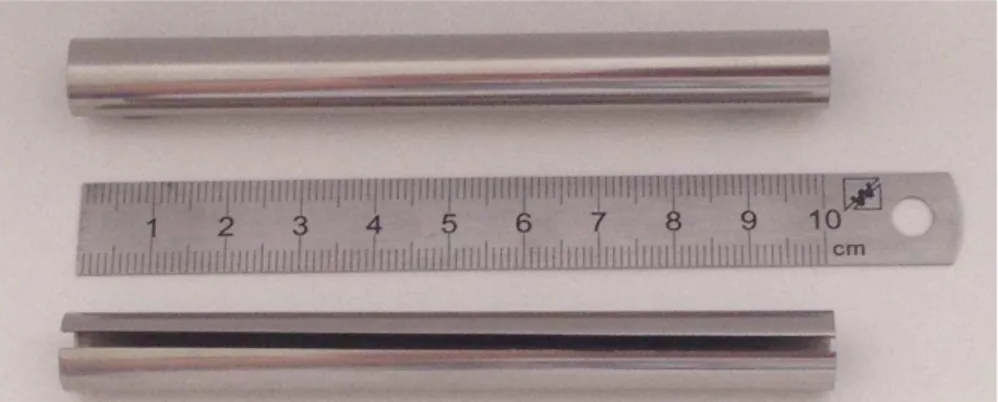 Figure II.9 : Prélèvement de tube de 100 mm initial puis scié permettant l’estimation des  contraintes résiduelles du tube 