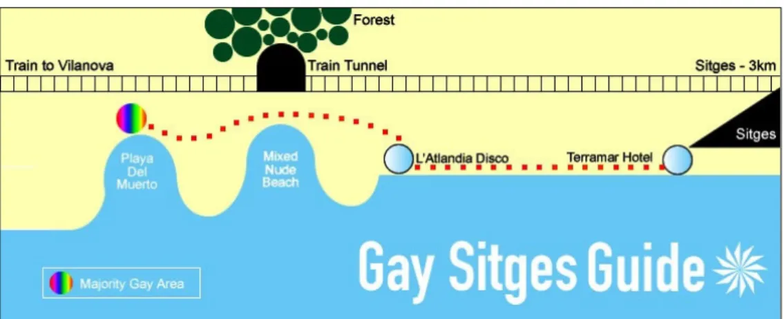 Fig. 3 : Plan pour rejoindre la Playa del Muerto, la plage gay de Sitges (Espagne) 