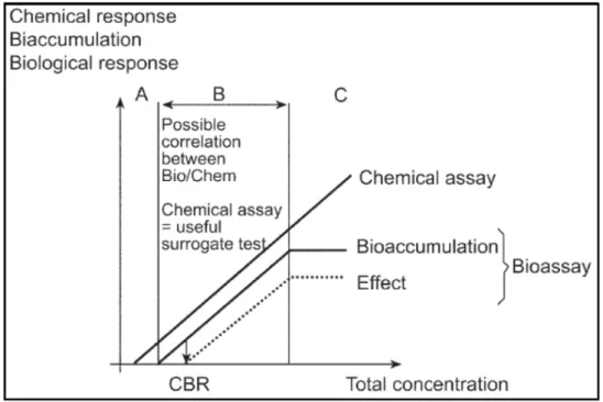Figure  8  : Méthodes  d’évaluation de  la biodisponibilité :  relations conceptuelles entre tests chimiques,   biologiques et   