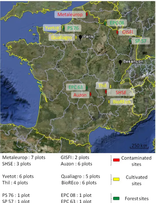 Figure 14 : General map: localization of the studied site of the Bioindicator 2 program   