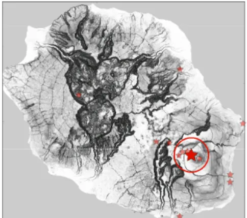 Figure 1: Localisation des hornitos de la Chapelle de Rosemont dans  la  caldera  de  l’Enclos  Fouqué