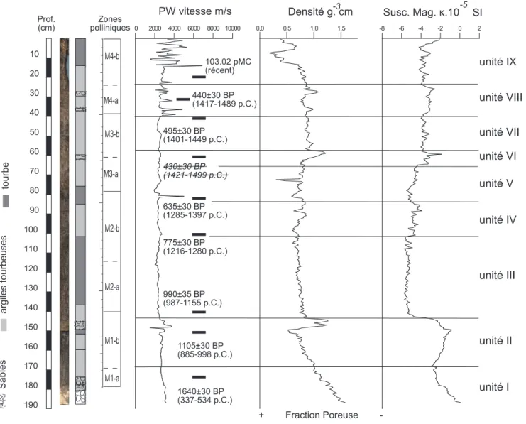 Fig. 7. Analyses lithostratigraphiques et sédimentologiques de la séquence de Mars.
