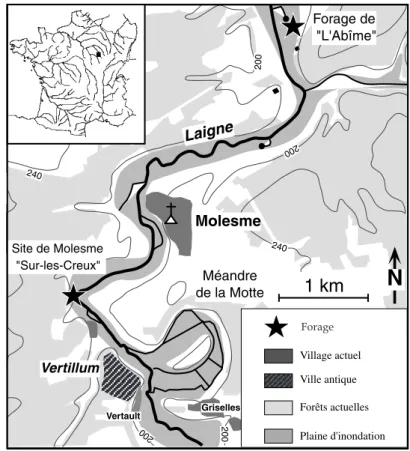 Fig. 1. Localisation des sondages  de Molesme, l’Abîme (Côte-d’Or, 