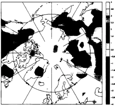 Figure  1.13 :  Impact  de  la prise  en  compte  du  gel  dans  le sol  sur  les  températures  d'été  simulées  avec  LMDZ  (en  'C)