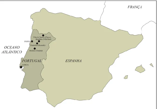 Fig. 1. Localização dos centros produtores tradicionais de louça negra, que foram objecto de inquéritos etnoarqueológicos
