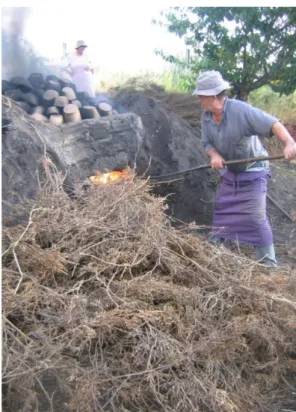 Fig.  6.  Sezisnando  Ramalho  acende  o  lume  do  forno.  Bisa- Bisa-lhães. Fotografia: A
