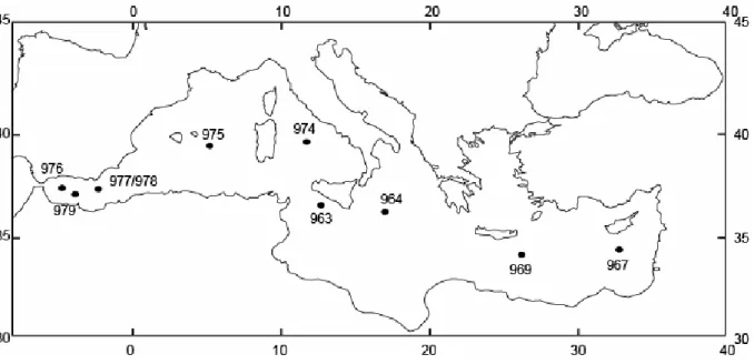 Figure 2.2. Carte de localisation des forages ODP en Méditerranée. 