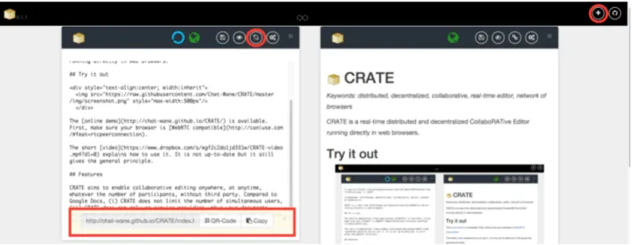 Figure 1: Screenshot of the web application containing two connected editors: on the left, a document is written in markdown language which is previewed on the right editor.