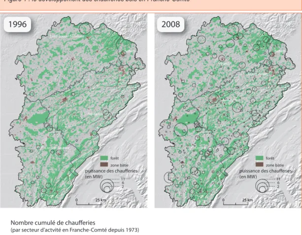 Figure 1 : le développement des chaufferies bois en Franche-Comté