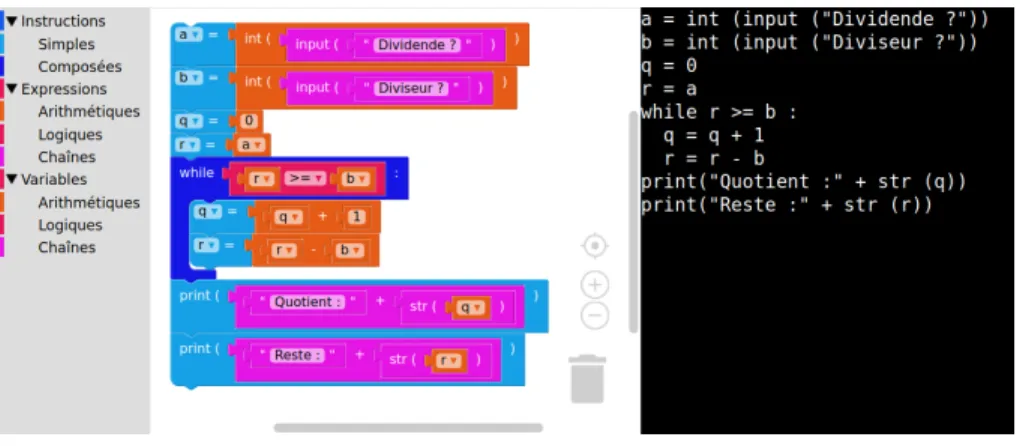 Figure 1. Edition d’un programme avec Block2Py