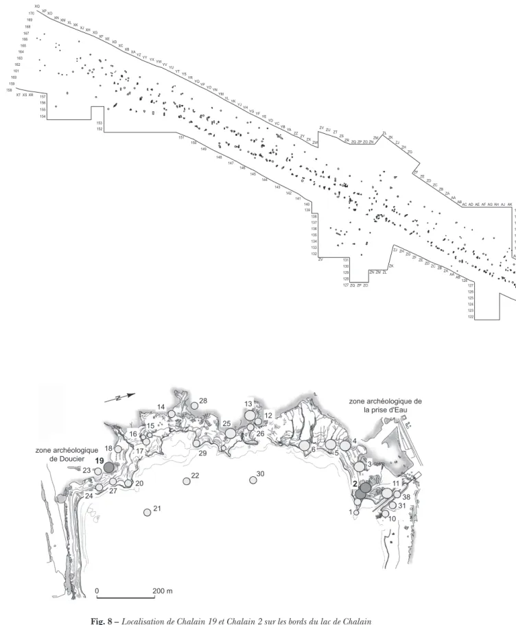 Fig. 8 – Localisation de Chalain 19 et Chalain 2 sur les bords du lac de Chalain   (DAO : P