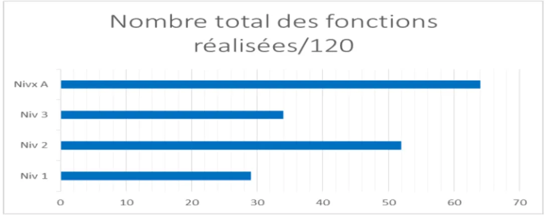 Figure 5. Réalisation des fonctions langagières dans les niveaux 1, 2 et 3 de l’ISLUD