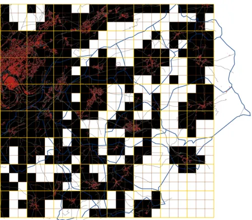 Figure 9a. La décomposition fractale du secteur de Saône (maille de 440 mètres). (Source :  [19]) 