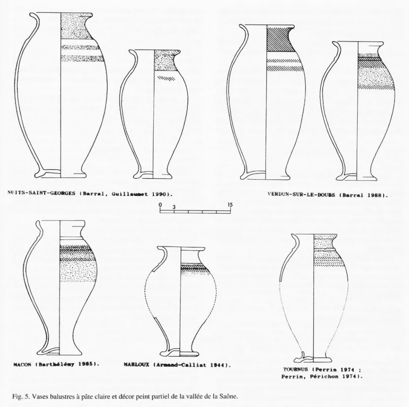 Fig. 5. Vases balustres  à  pâte claire et décor peint partiel  de  la vallée de la Saône