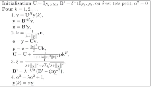 Fig. 2.2 – Algorithme de blanchiment adaptatif On obtient alors la mise à jour suivante :