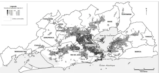 Figure 1 : Communes et densités de population de la RMRJ en 2010