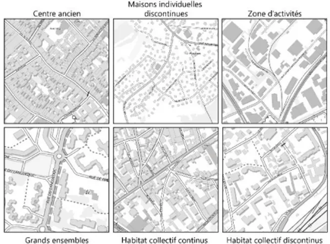 Figure 2 : six exemples représentatifs des tissus urbains  sélectionnés 