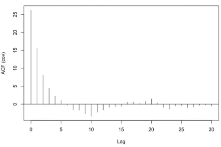 Figure 2.2 – Empirical autocovariance of the residuals of Model (2.13).